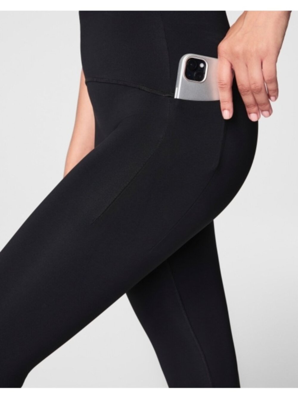 Spanx Booty Boost Side Pockets 7/8 Leggings Very Black High-Rise Waist Shapewear - Picture 3 of 12